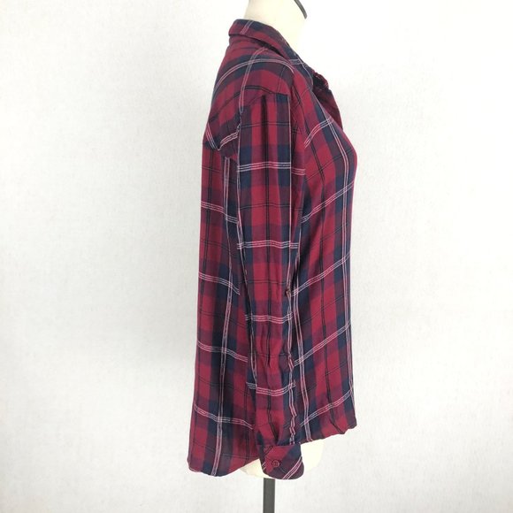 KUT FROM THE KLOTH Plaid Button Front Shirt Women's Size Small Red Blue Collared - Picture 4 of 10
